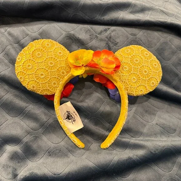 Disney Parks Minnie Mouse Ears Headband Spring Laced Poppy Flowers - Picture 2 of 2